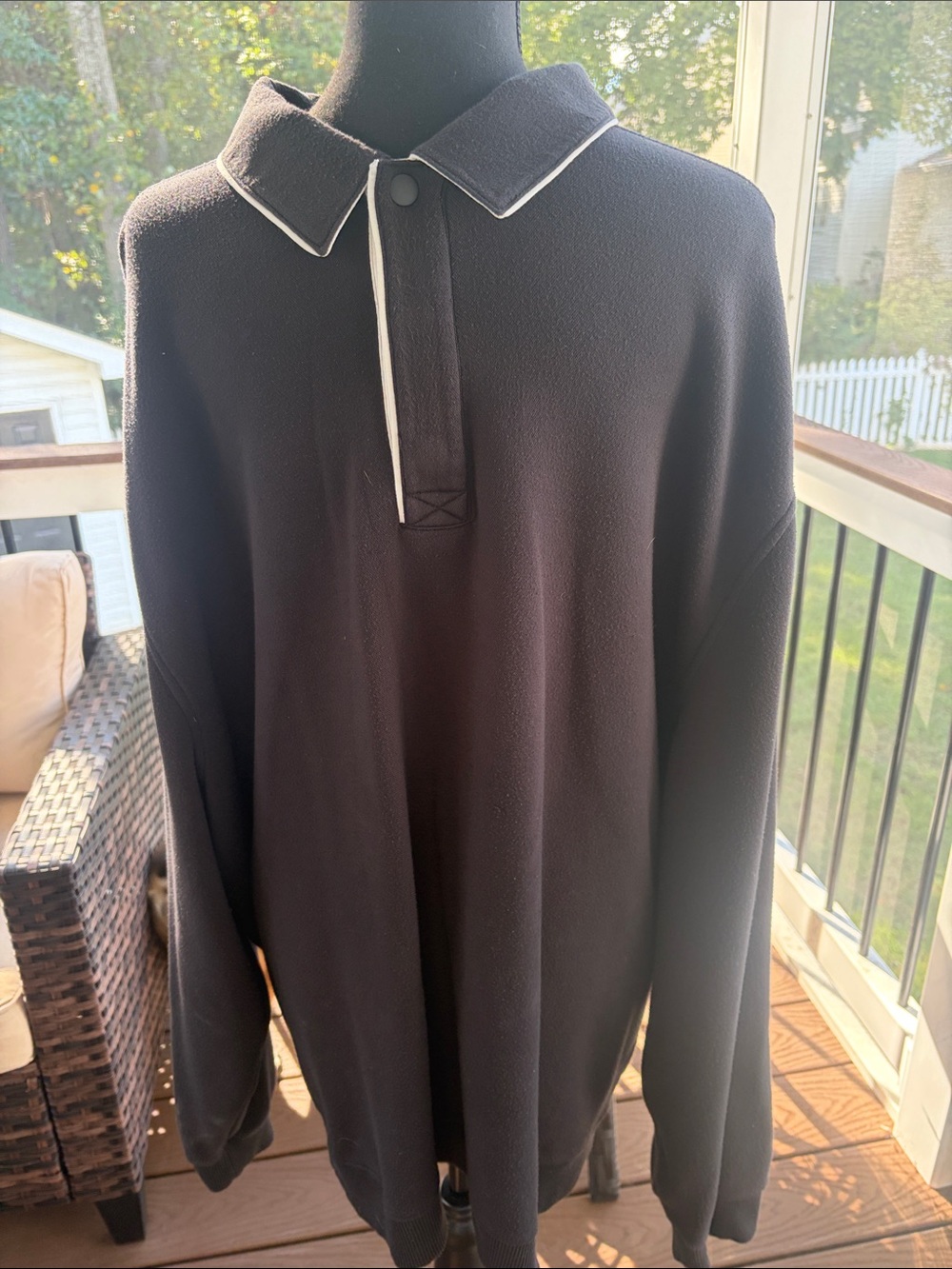 Men's Black VRST Long-Sleeve Polo with Contrast Piping